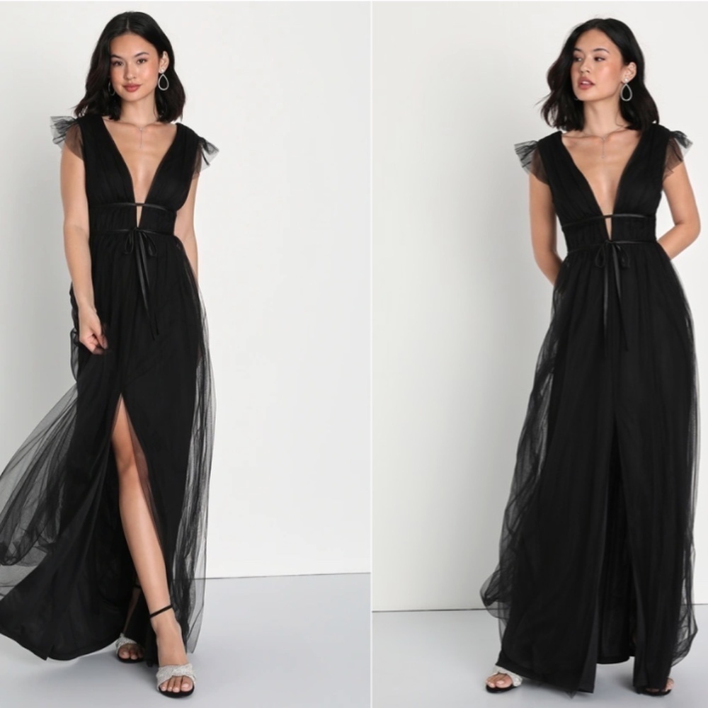 LULU's Sexy Prom Wedding Tulle Mesh Empire Waist Romantic Flowy Maxi Dress